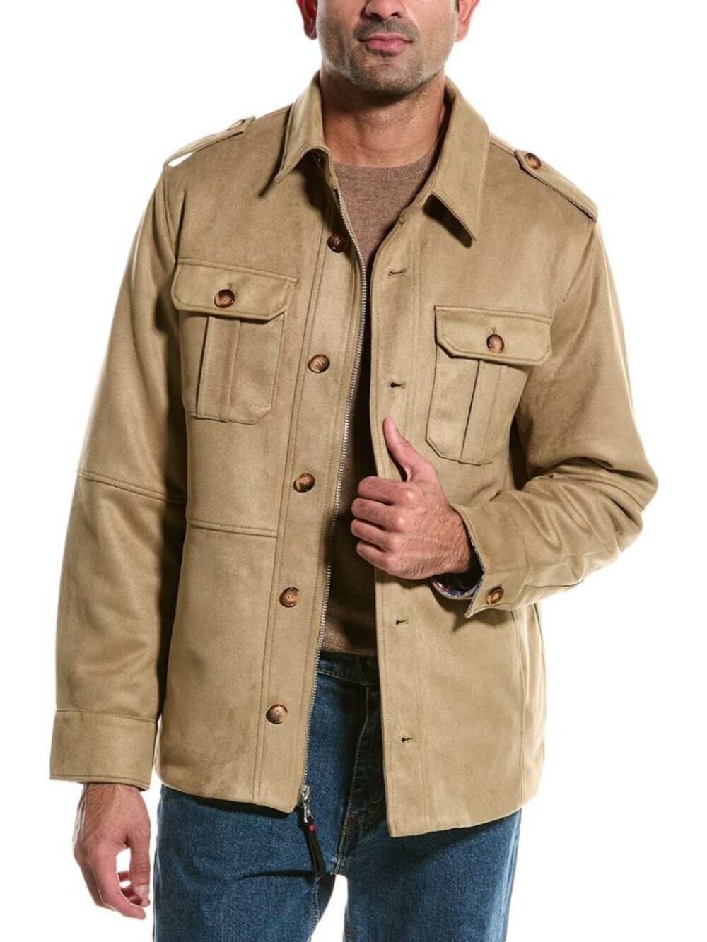 Robert Graham Men's Faux Suede Utility Overshirt Jacket - Tan